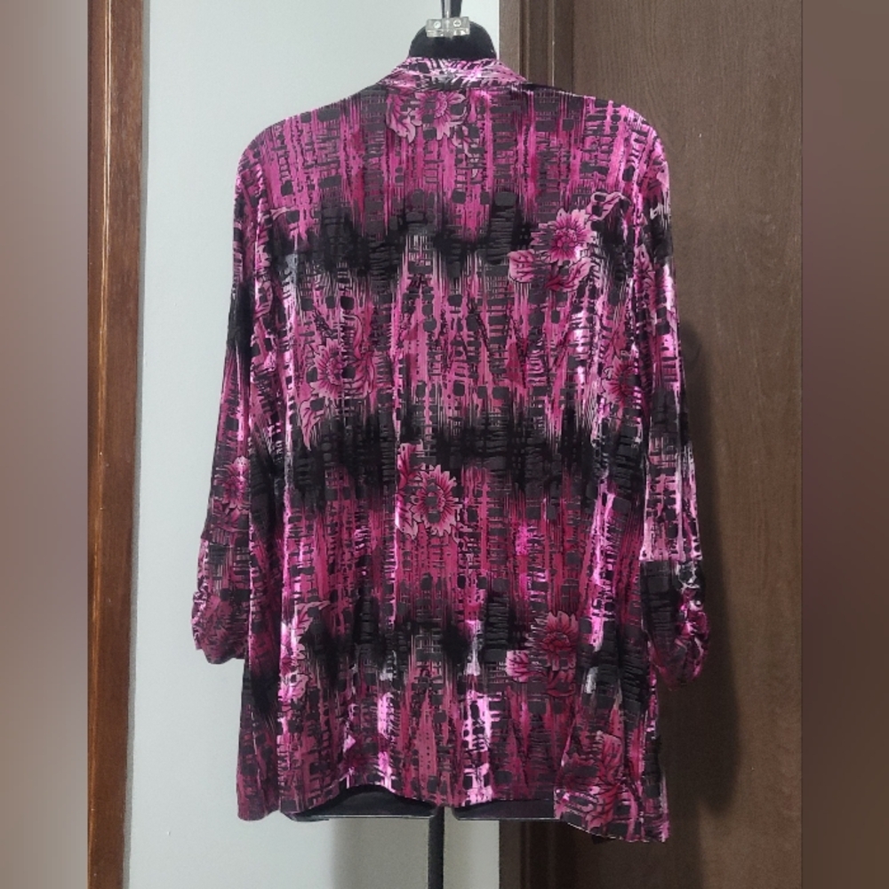 Pink and Black Open Front Cardigan